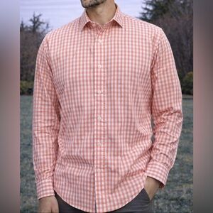 -Polo Golf Ralph Lauren "Westerton" Gingham Peach & White Button-Down L/S Large